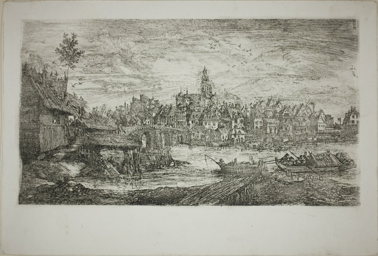 Stadt mit Steinbrücke von Rodolphe Bresdin