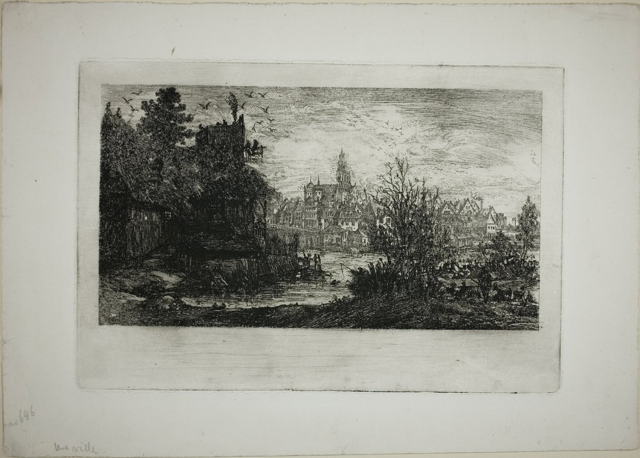 Stadt mit Steinbrücke von Rodolphe Bresdin