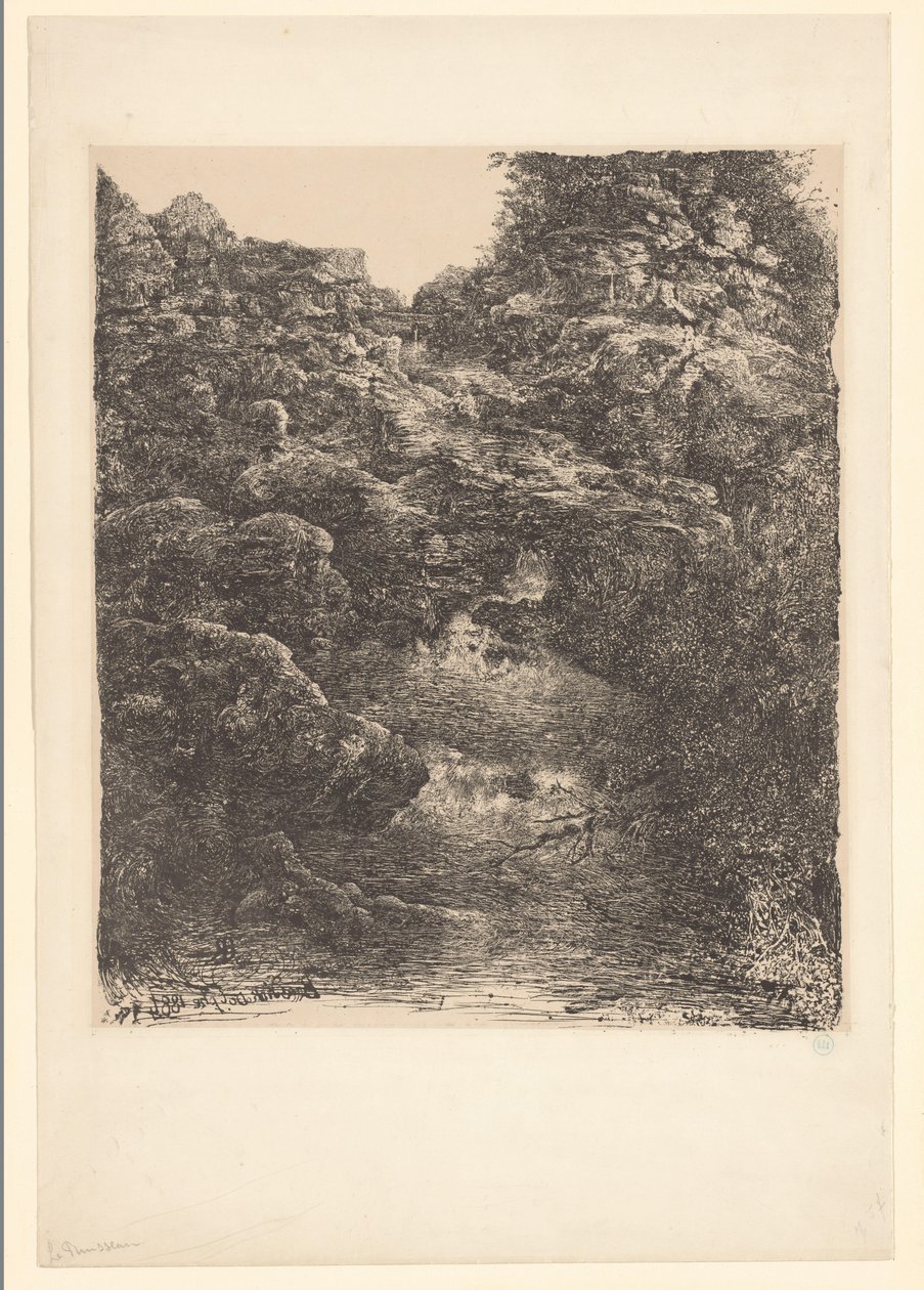 Felsenlandschaft mit Bach und Wasserfall von Rodolphe Bresdin