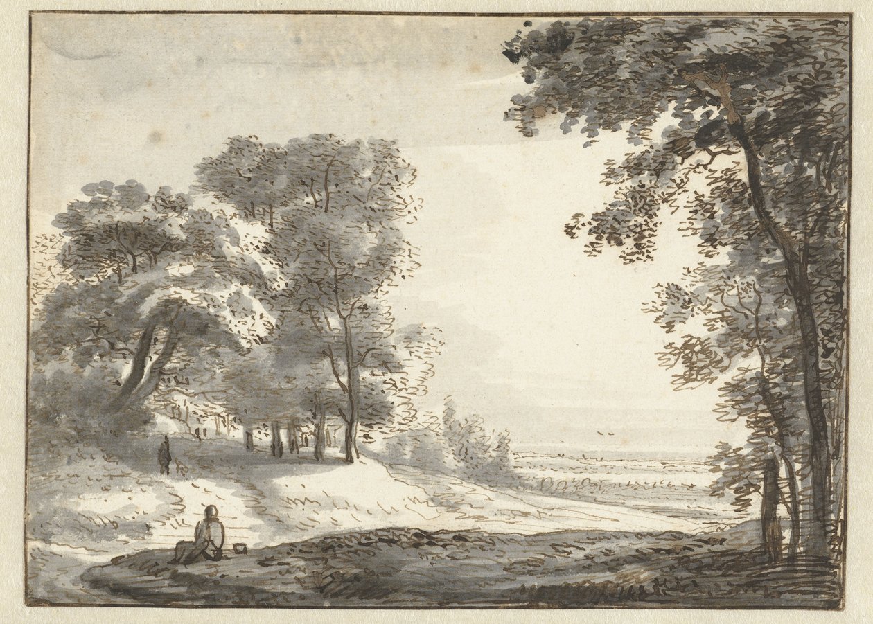 Waldlandschaft mit einem ruhenden Reisenden von Roelant Roghman