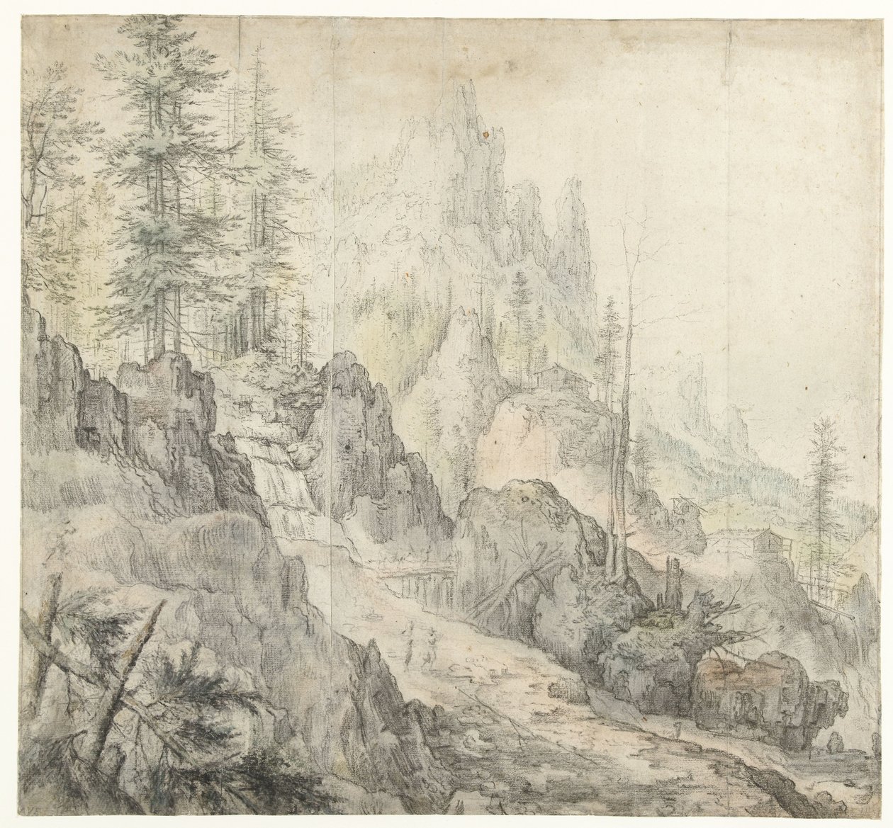 Berglandschaft mit Wasserfall von Roelant Savery