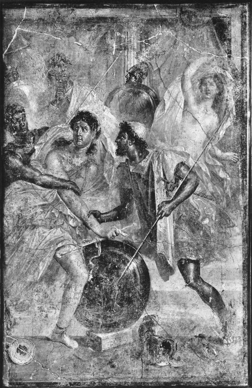 Odysseus und Diomedes erkennen Achilles, verkleidet als Pyrrha, unter den Töchtern des Lykomedes auf Skyros, aus Pompeji von Roman