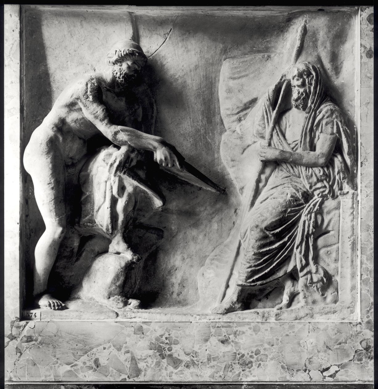 Odysseus konsultiert Teiresias, 1. oder 2. Jahrhundert n. Chr. (Marmor) von Roman