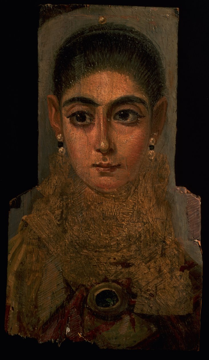 Porträt einer Frau mit goldenem Brustschmuck, Grabdekoration, aus Fayum, 120-130 n. Chr. von Roman Period Egyptian