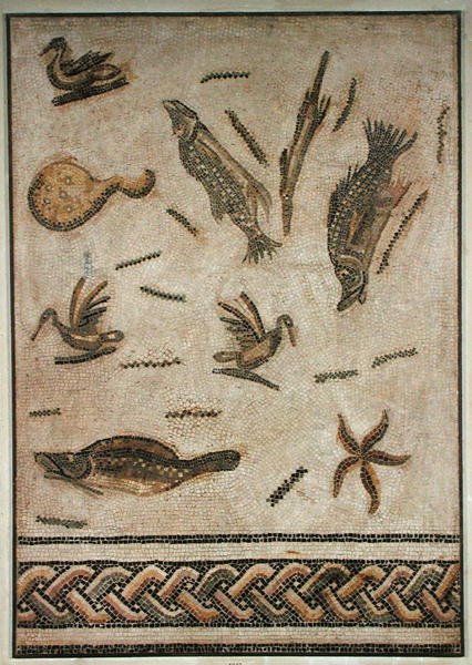 Enten und Meeresfauna, Fragment eines Bodens aus Utica, Tunesien, 3.-4. Jahrhundert von Roman Roman