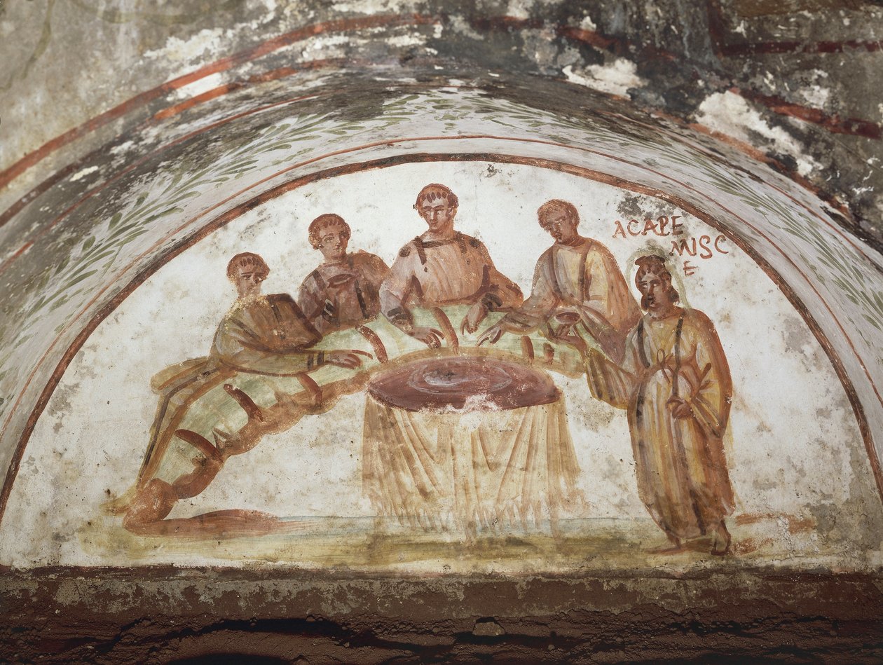 Fresko, das eine Bankettszene darstellt von Roman