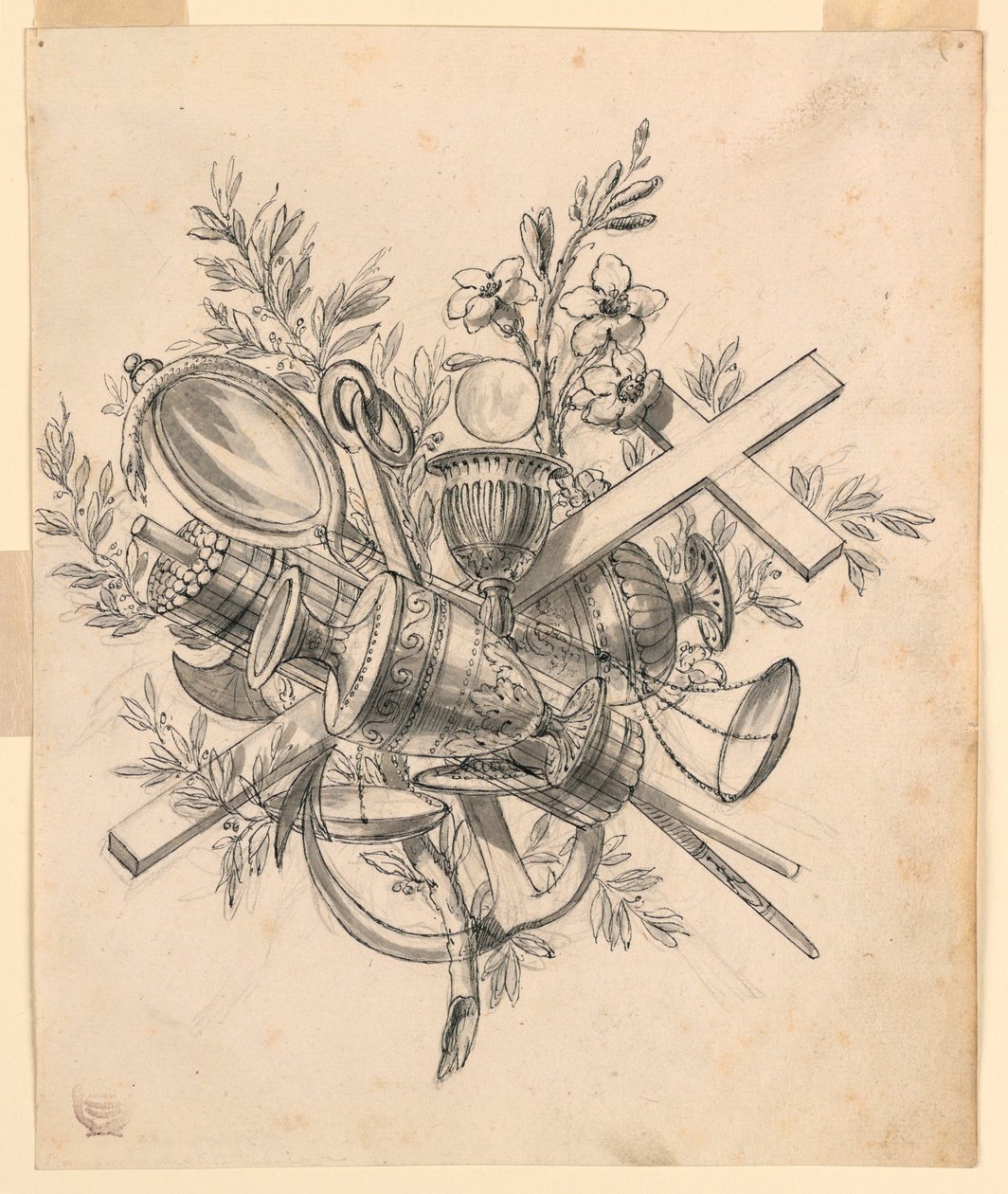 Trophäe mit Symbolen der Tugenden, 1830–1850 von Romolo Achille Liverani