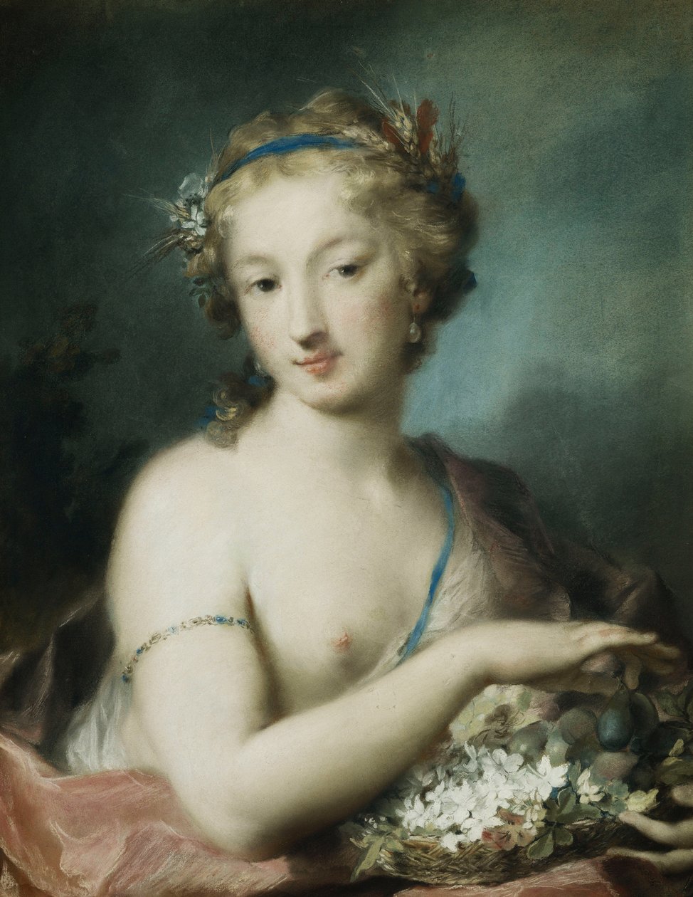 Flora, Halbfigur, hält Pflaumen von Rosalba Giovanna Carriera