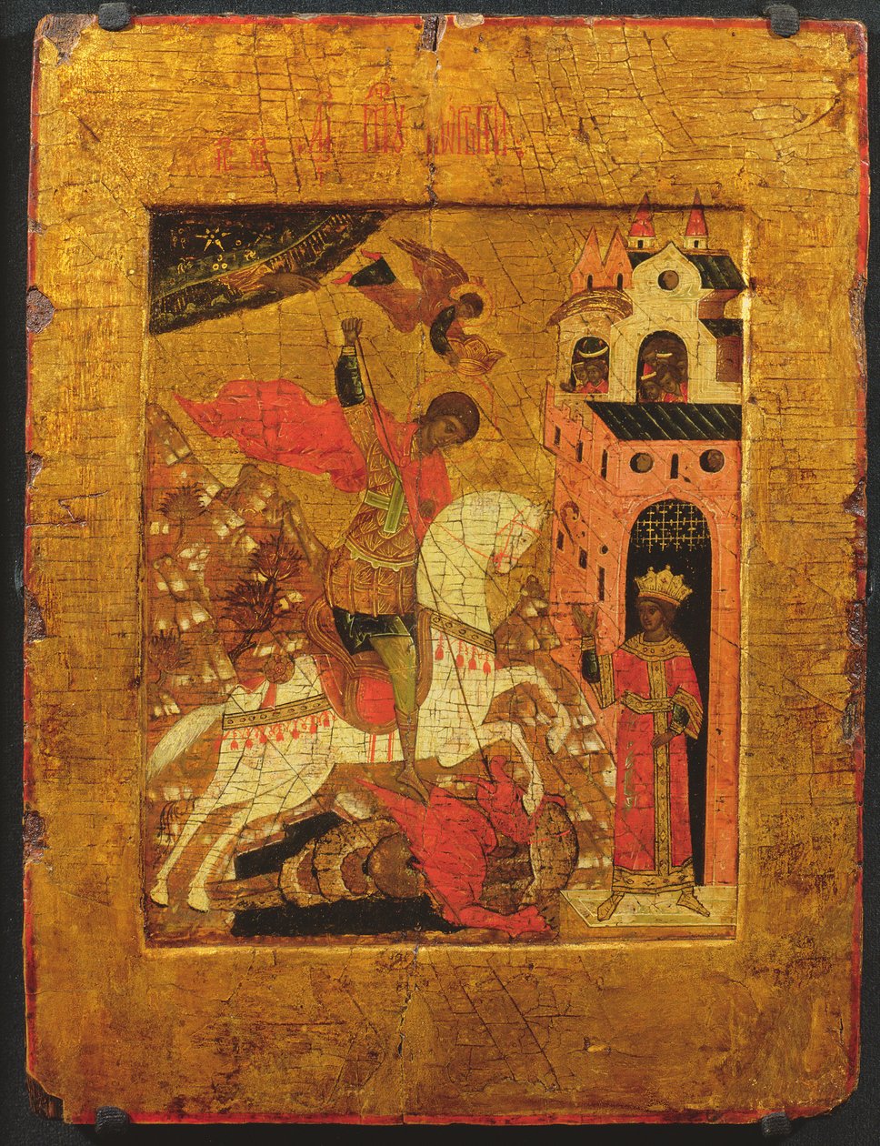 St. Georg und der Drache, Ikone von Russian School