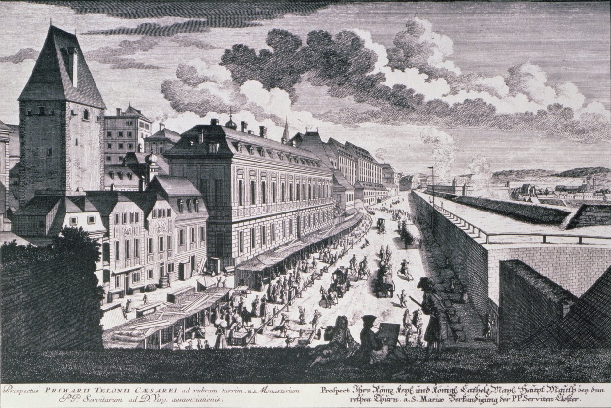 Ansicht einer Straße in Wien, graviert von Johann-August Corvinus (1683-1738) von Salomon after Kleiner