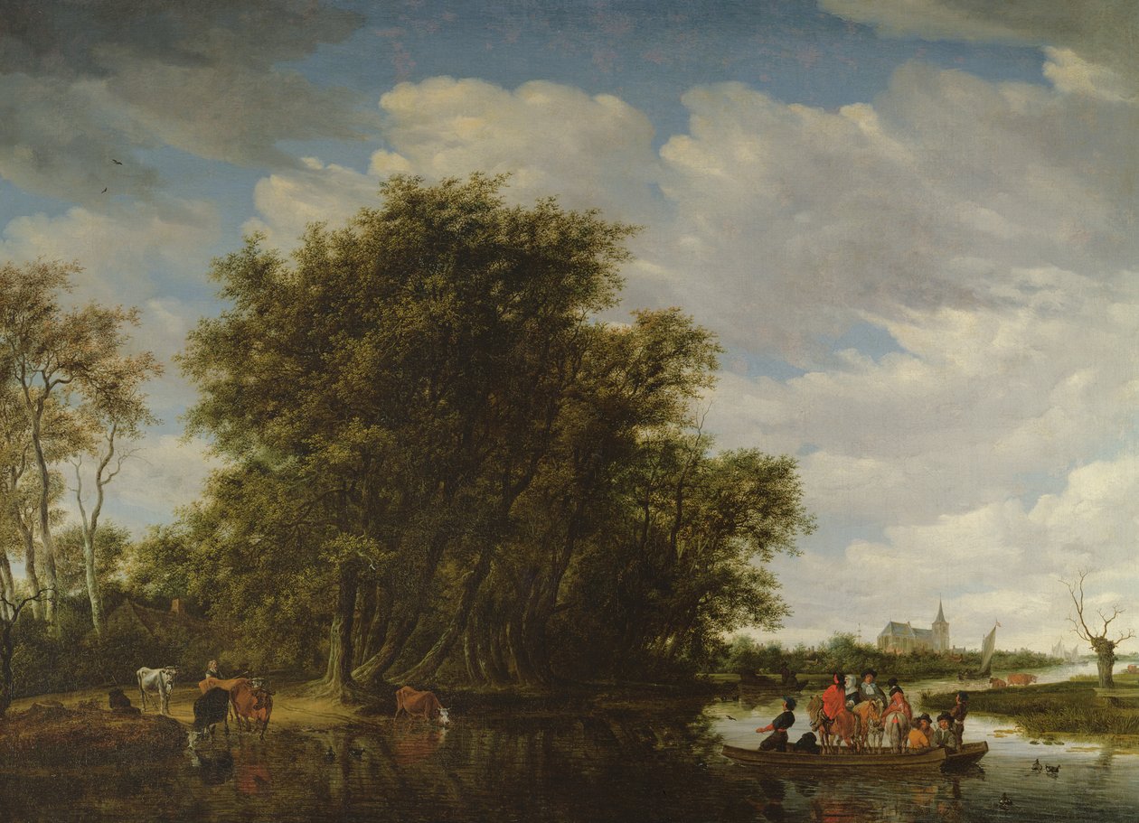 Eine Flusslandschaft mit Figuren in einem Fährboot von Salomon van Ruisdael or Ruysdael