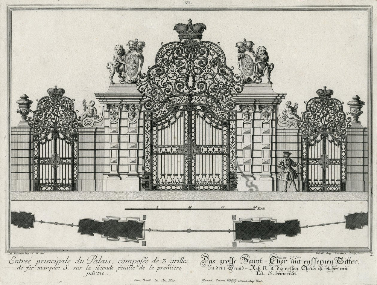 Grund- und Aufriss des Haupteinfahrtstores von Salomon Kleiner