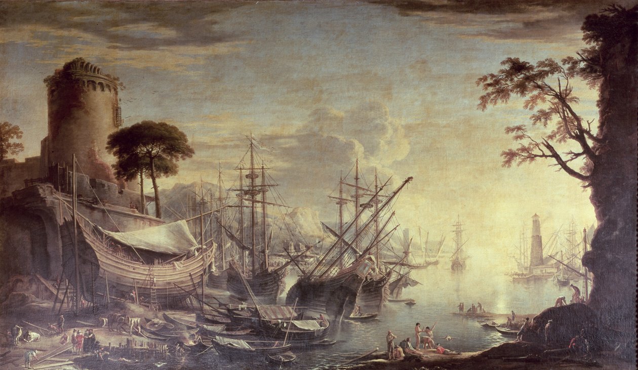 Hafen bei Sonnenuntergang von Salvator Rosa