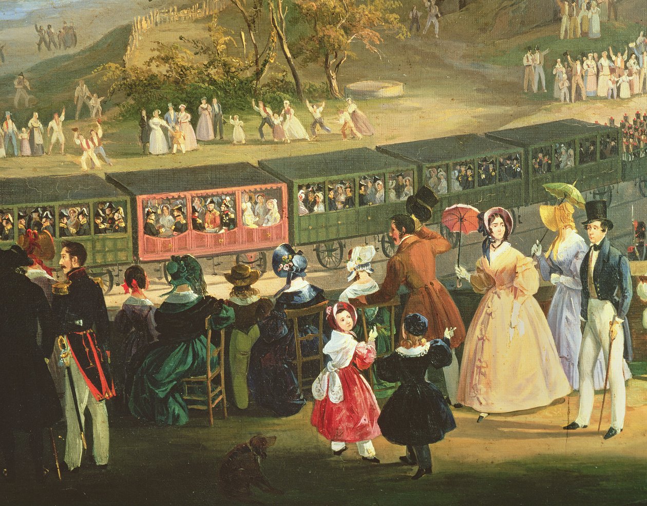 Die Eröffnung der Eisenbahnlinie Neapel-Portici im Jahr 1839 (Detail) von Salvatore Fergola