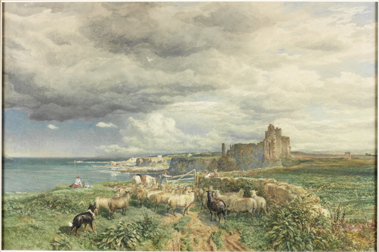 Meeresküste mit Schloss, Schafen und Schäfer von Samuel Bough
