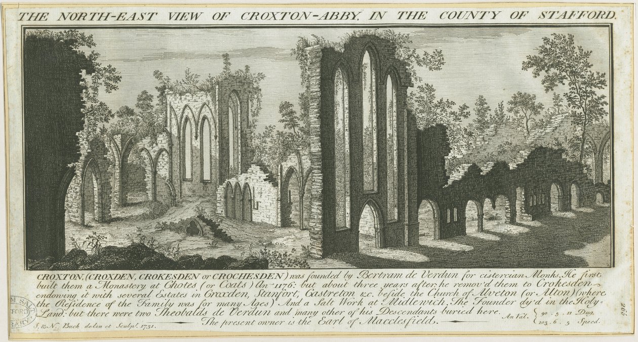 Croxden Abbey: Gravur von Samuel Buck