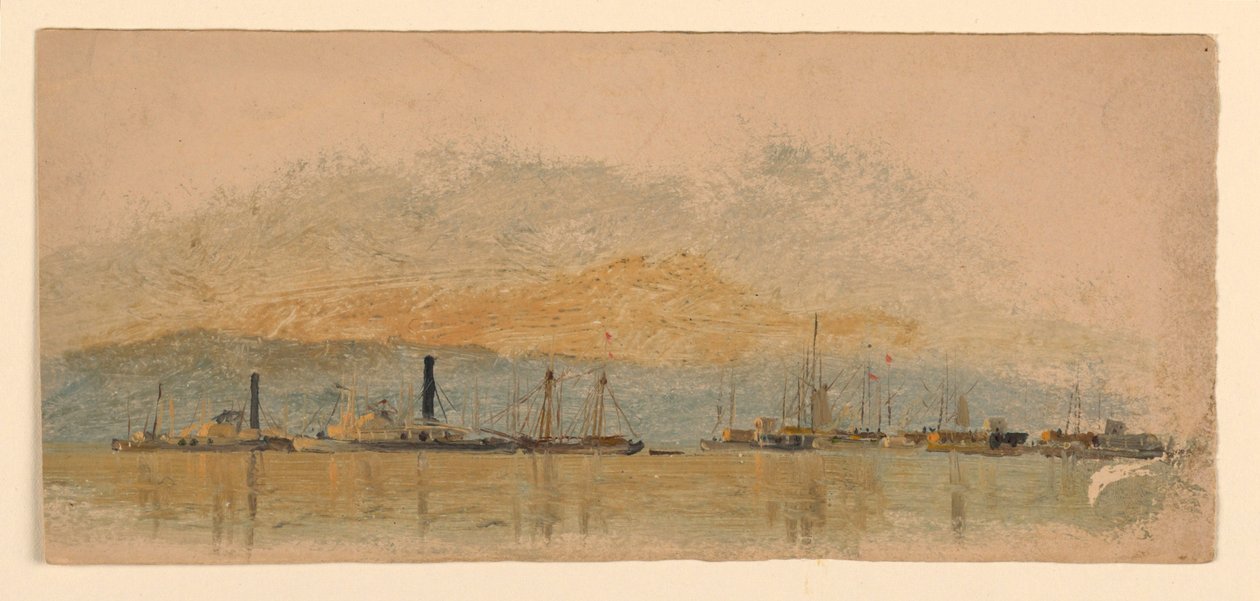 Dampfer und Schiffe auf einem Fluss von Samuel Colman
