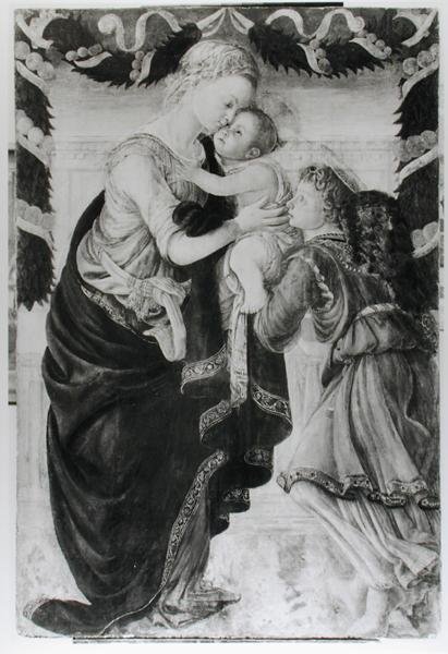 Die Jungfrau und das Kind mit einem Engel von Sandro Botticelli