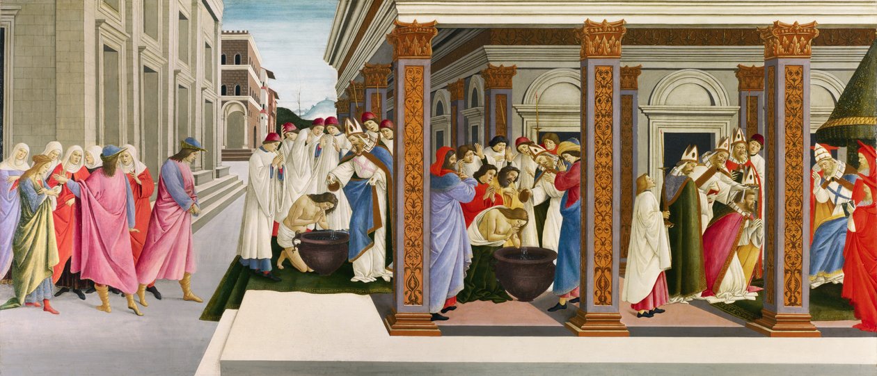 Vier Szenen aus dem frühen Leben des Heiligen Zenobius, ca. 1500 von Sandro Botticelli