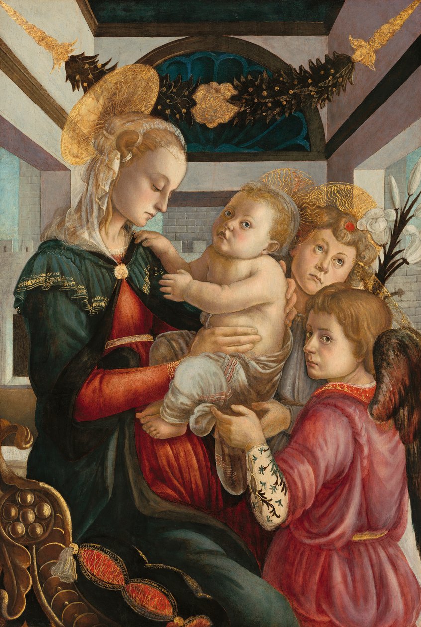 Madonna mit Kind und zwei Engeln von Sandro Botticelli