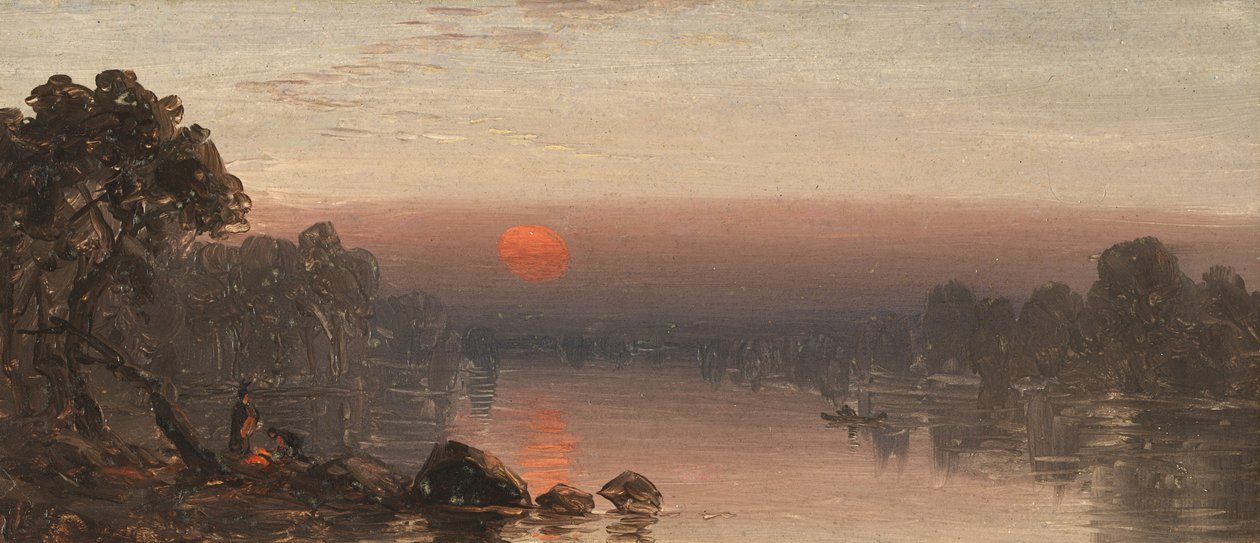 Indianer am Lagerfeuer - Mondaufgang von Sanford Robinson Gifford