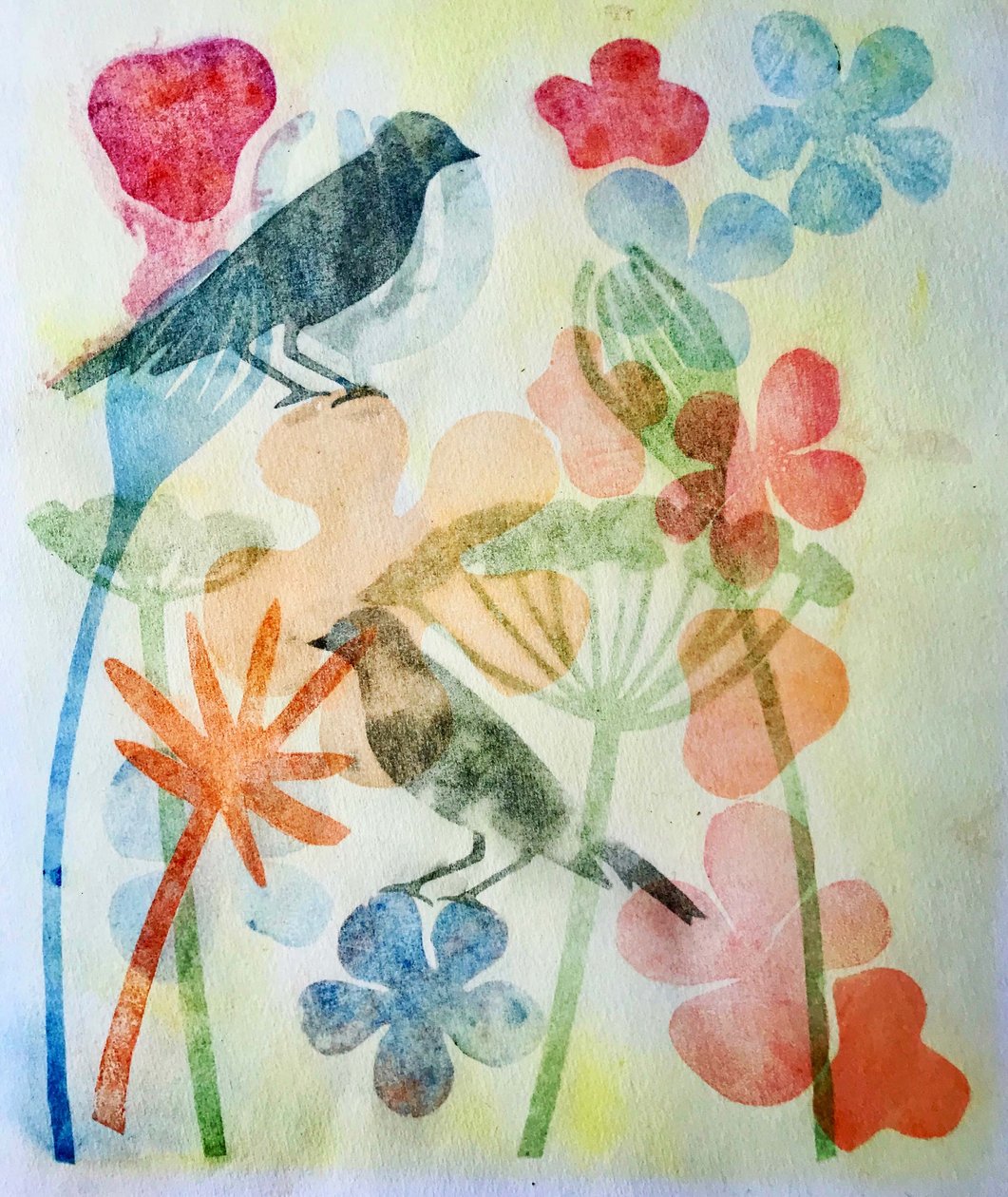 Zwei Vögel und Blumen von Sarah Thompson Engels