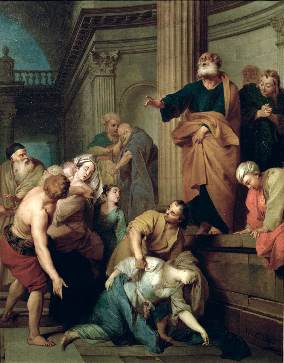 Der Tod von Saphira, Frau von Ananias von Sebastien II Le Clerc