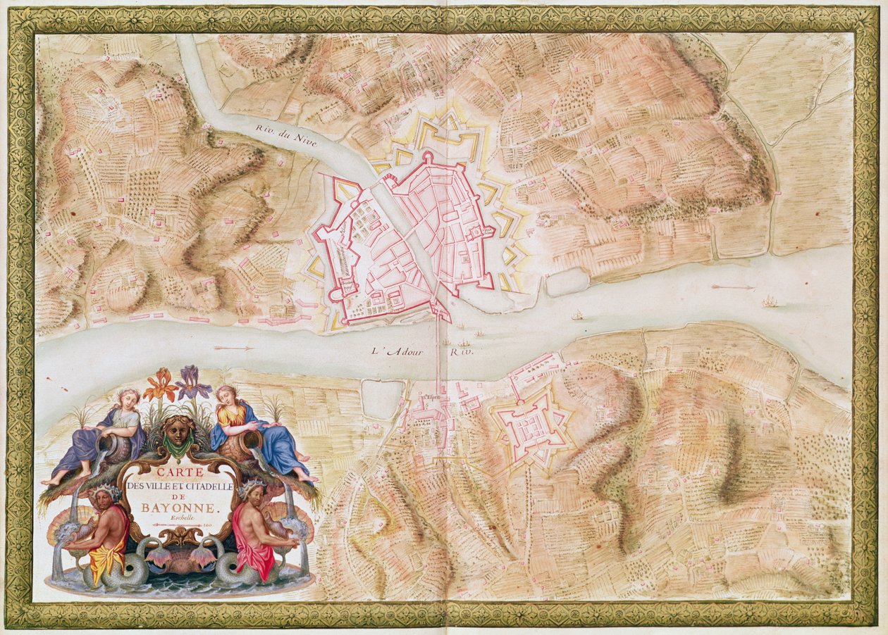 Ms 988 Band 3 fol.45 Plan und Karte der Stadt und Zitadelle von Bayonne, aus dem 