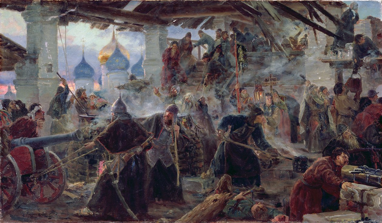 Die Verteidigung des Dreifaltigkeitsklosters in Sergijew Possad, 1892 von Sergei Dmitrievich Miloradovich