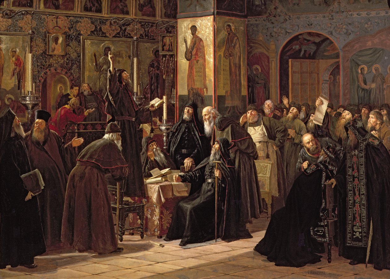 Der Aufstand des Solowezki-Klosters gegen die neuen Bücher im Jahr 1666, 1885 von Sergei Dmitrievich Miloradovich