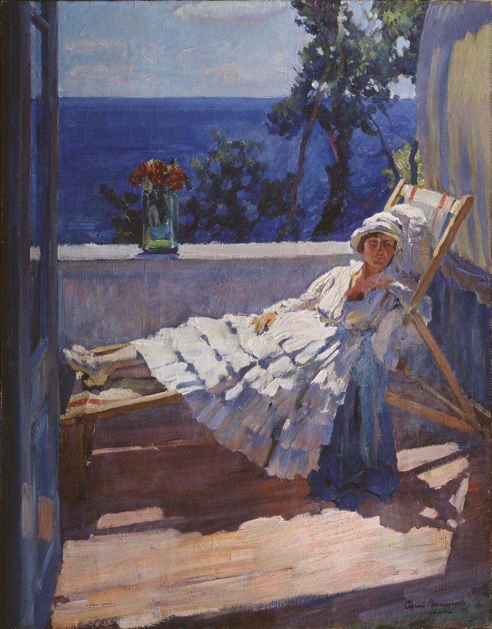 Eine Dame auf dem Balkon, 1916 von Sergei Arsenevich Vinogradov