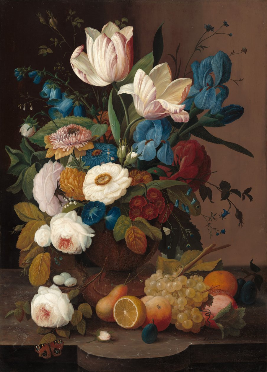 Stillleben, Blumen und Früchte von Severin Roesen