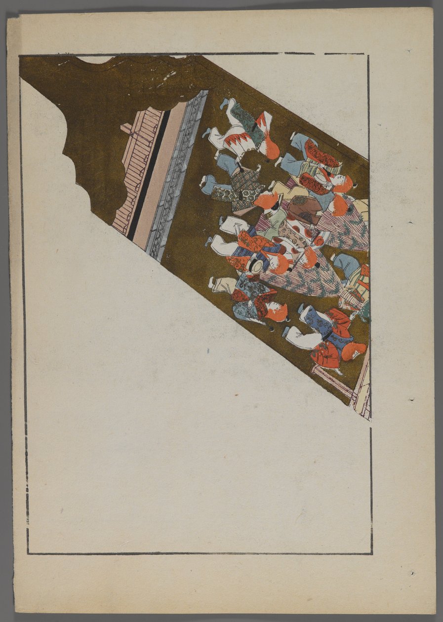 Japanische Spielzeuge, aus Unai no tomo (Ein Kinderfreund) von Shimizu Seifu, 1891-1923. Hanetsuki-Schläger mit Theaterszene. von Shimizu Seifu