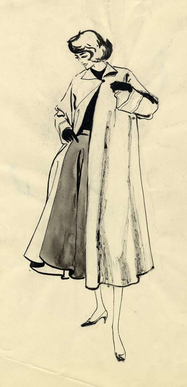 Frau im Mantel und weitem Rock, um 1950 von Shirley Markham