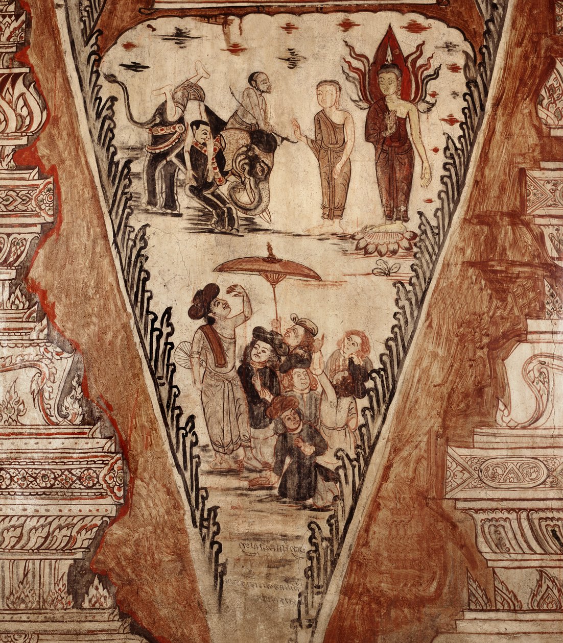 Detail eines Wandgemäldes - Buddha verwirrt die Ketzer, 1734 von Siamese School