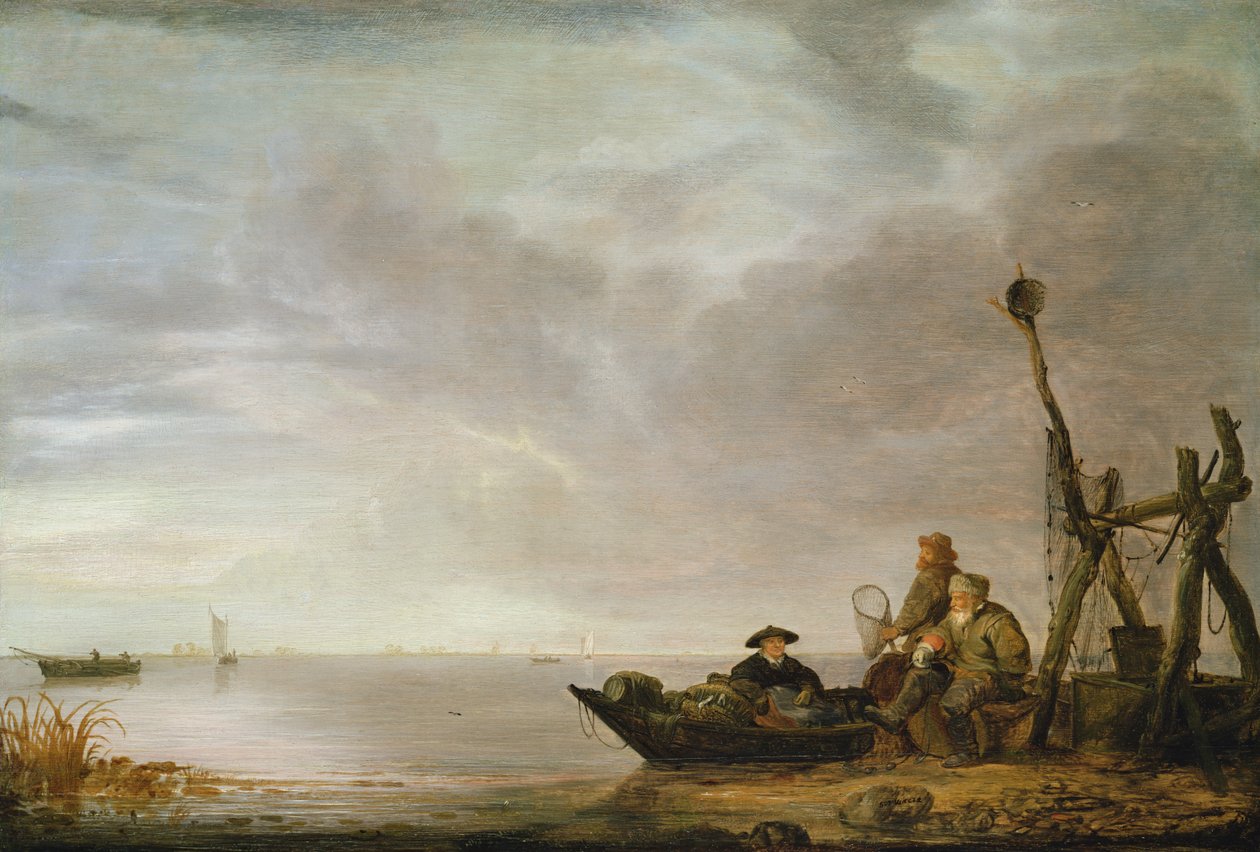 Fischer am Ufer von Simon de Vlieger