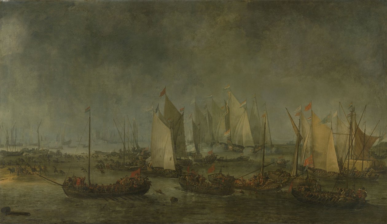 Die Schlacht auf dem Slaak zwischen der niederländischen und der spanischen Flotte in der Nacht vom 12. auf den 13. September 1631, 1633 von Simon de Vlieger