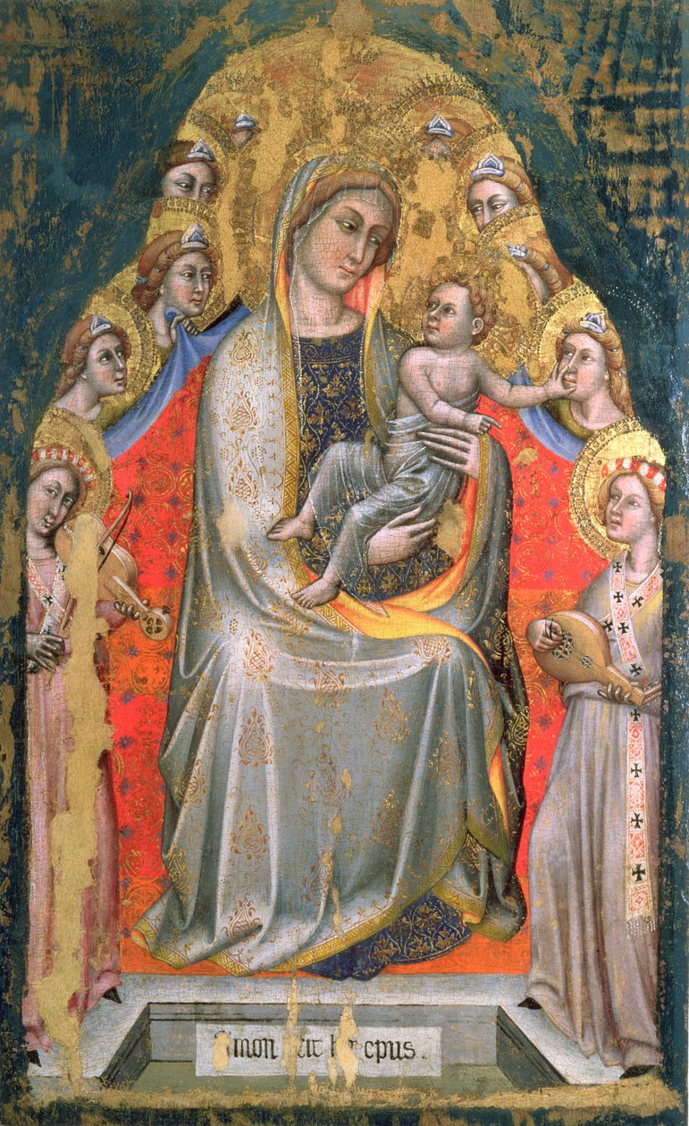 Madonna und Kind auf dem Thron mit Engeln (Tafel) von Simone dei Crocifissi