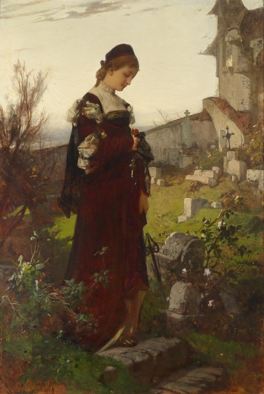 Mädchen auf einem Friedhof von Sándor Liezen Mayer