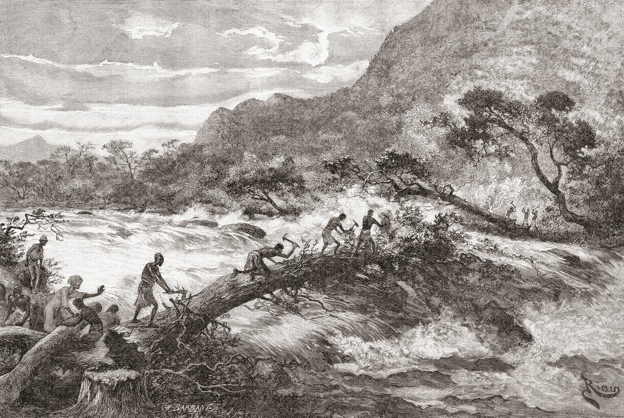 Eine improvisierte Brücke in Zentralafrika, aus 