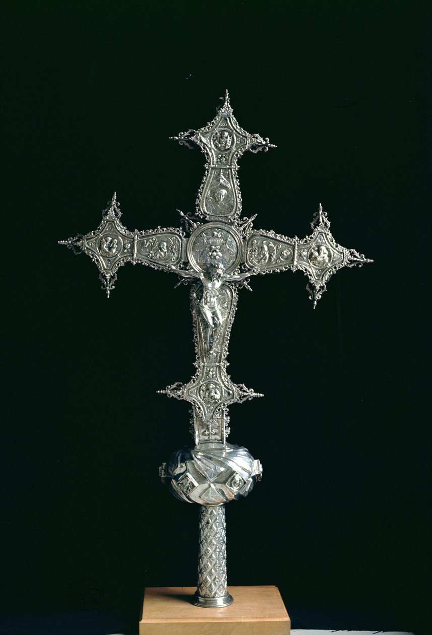 Prozessionskreuz, markiert NOE M.Guenca, c.1575-1600 (Silber teilvergoldet auf Holzsockel) von Spanish School