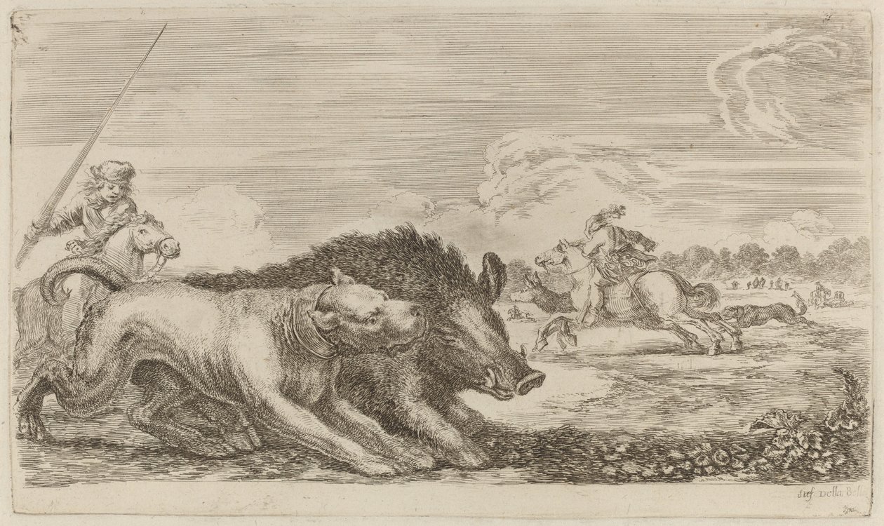 Eber von einem Hund gejagt von Stefano della Bella
