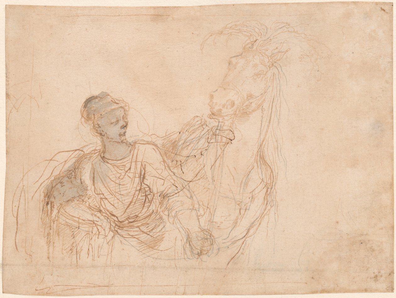 Figur, die ein Pferd führt von Stefano della Bella