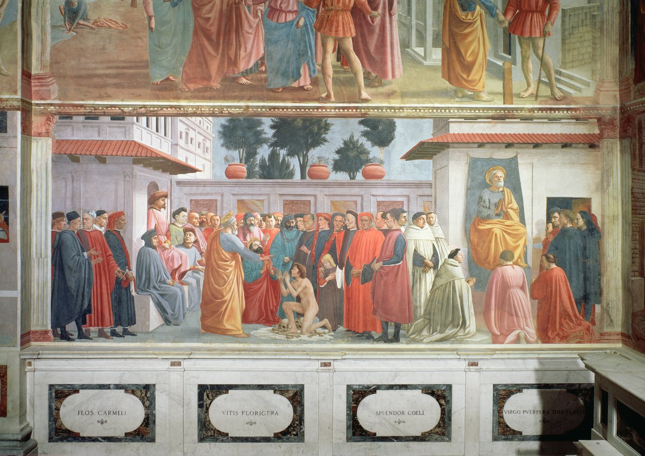 Die Auferweckung des Sohnes von Theophilus, dem König von Antiochia, und St. Peter als erster Bischof von Antiochia, ca. 1427 und ca. 1480 von Tommaso Masaccio