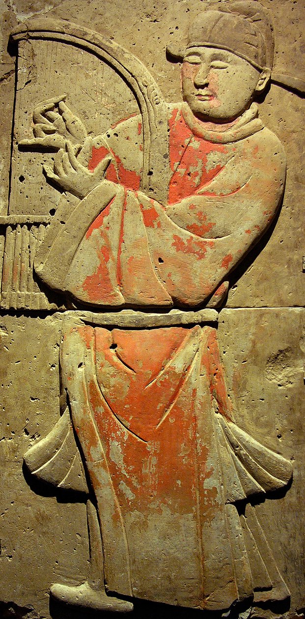 Stele, die einen Musiker darstellt (Terrakotta) von Tang Dynasty Chinese School