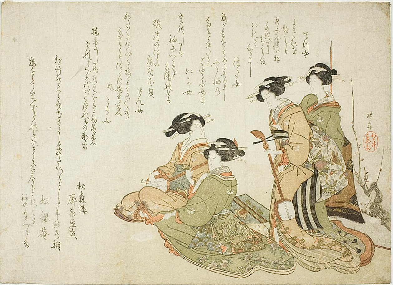 Vier Kurtisanen spielen Musik mit Samisen von Teisai Hokuba