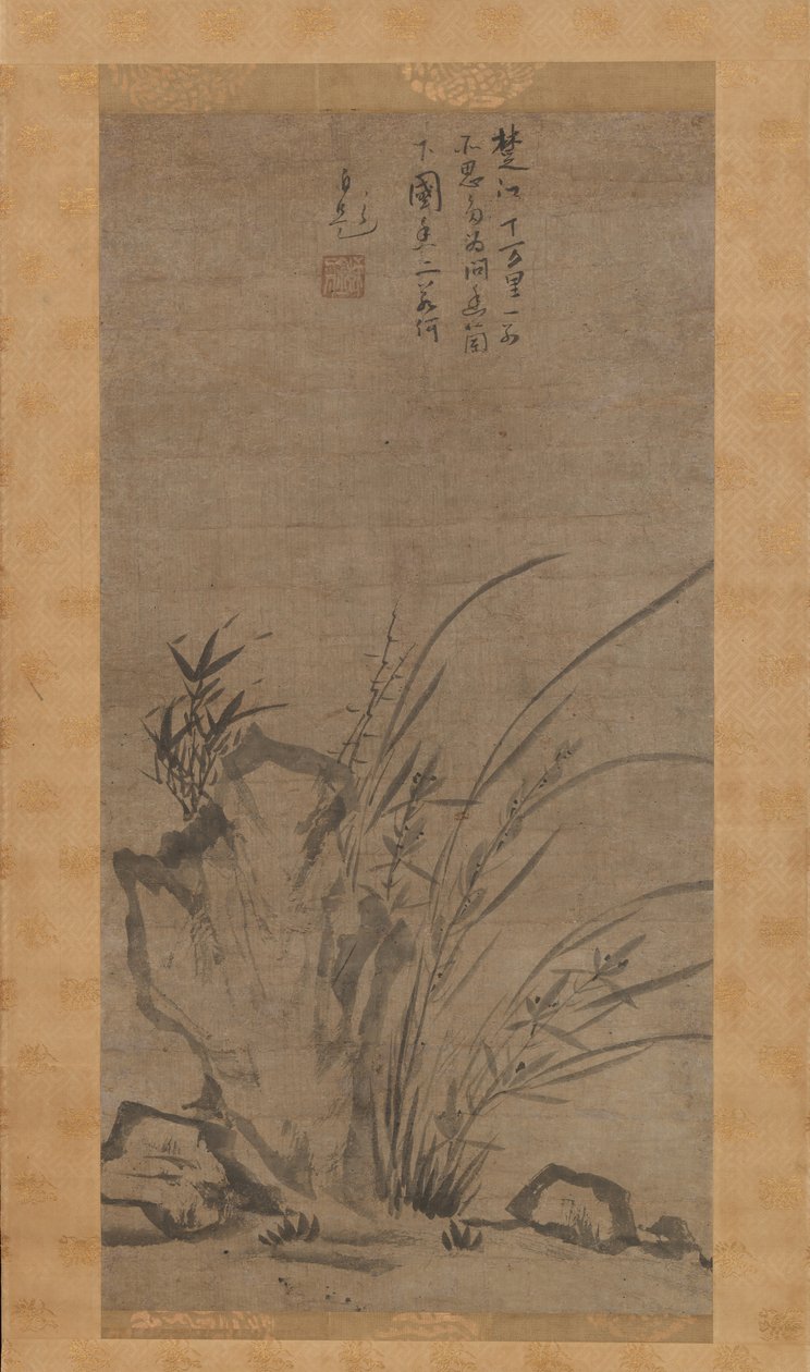 Orchideen, Bambus, Brombeeren und Felsen, Mitte des 14. Jahrhunderts von Tesshu Tokusai
