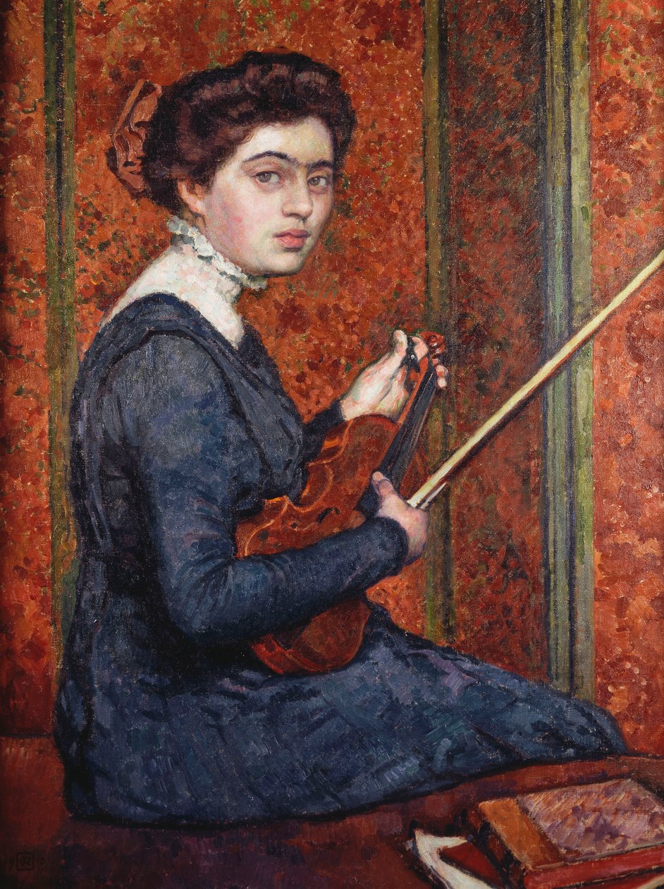 Frau mit Geige von Théo van Rysselberghe