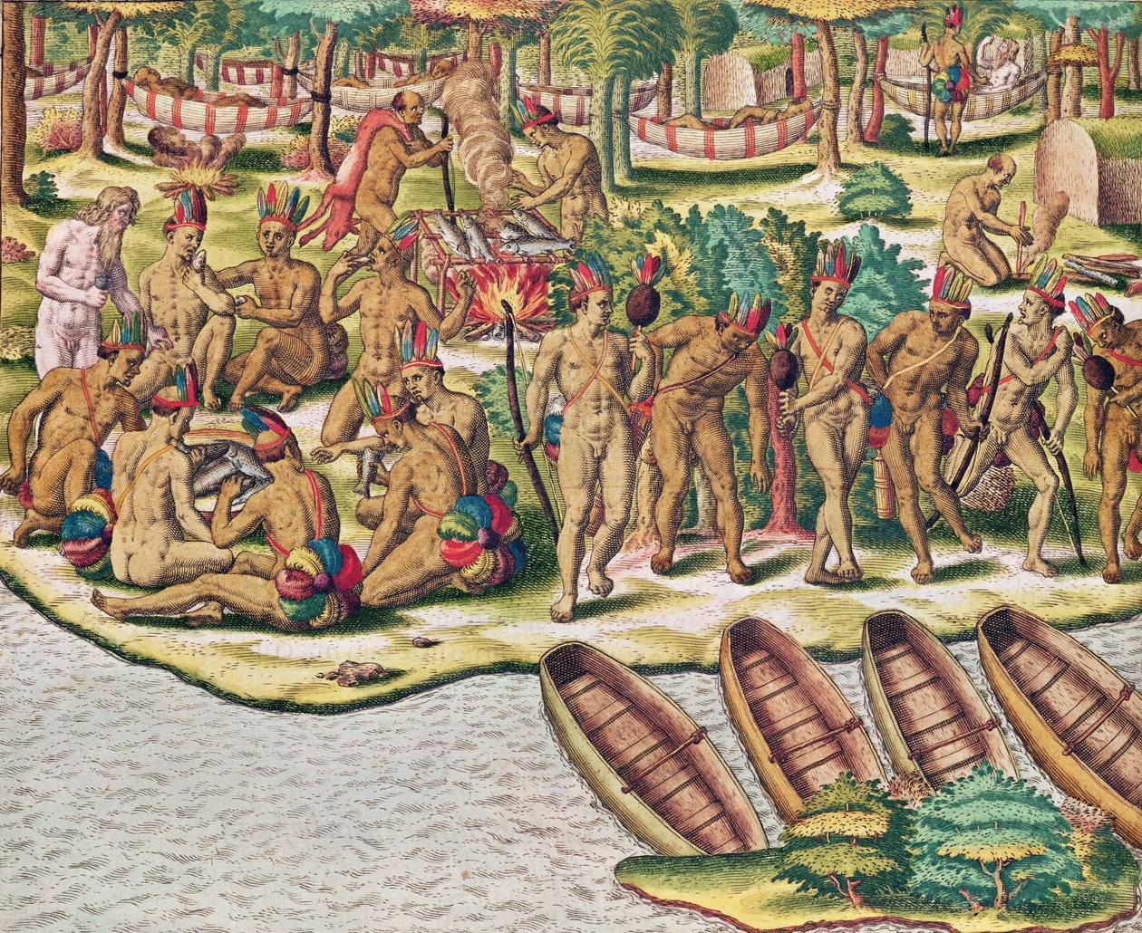 Americae Tertia Pars, Beratung vor einem Feldzug gegen die Feinde (Seite 432), 1563 von Theodore de Bry