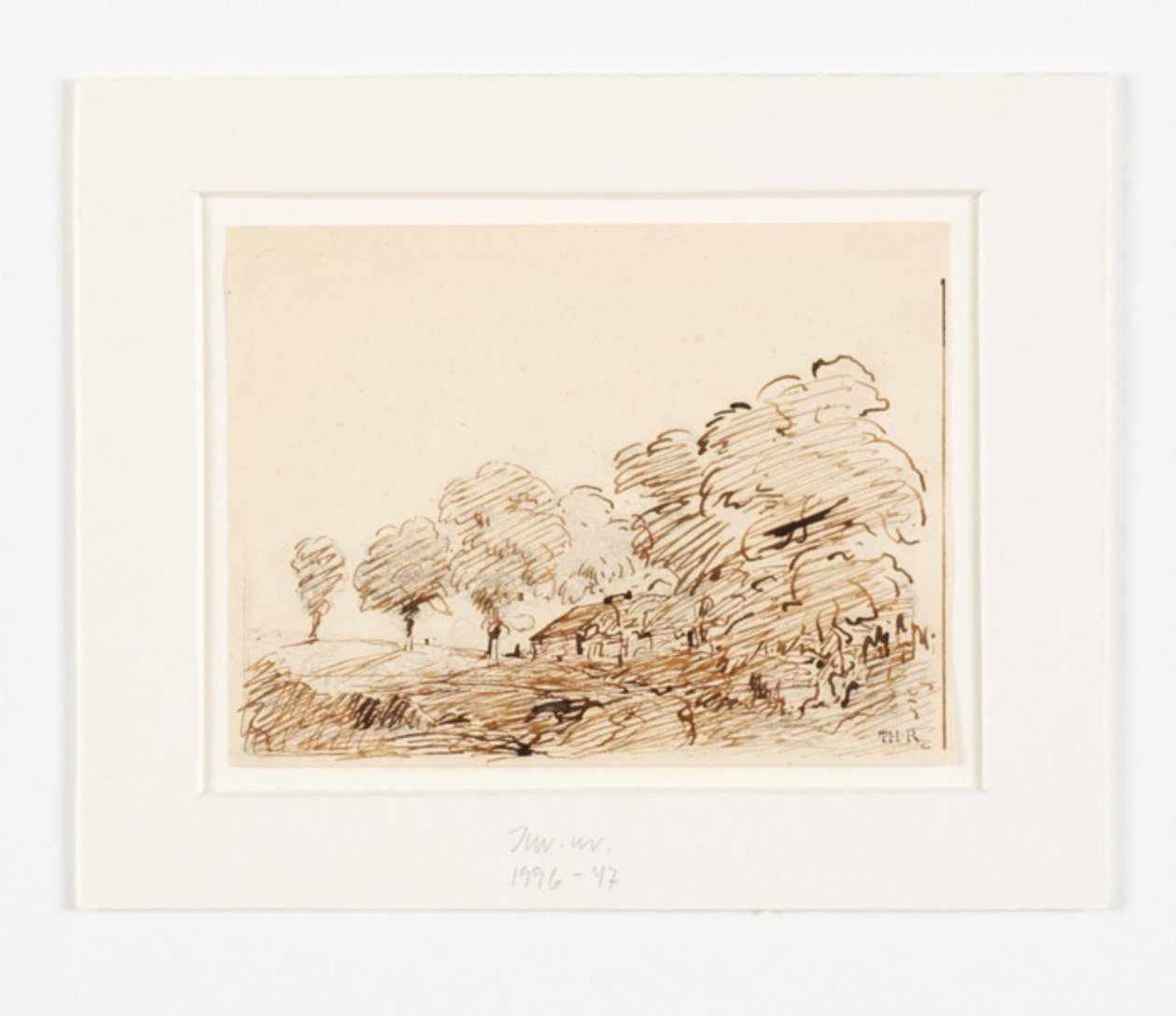Landschaft mit Hütte unter hohen Bäumen von Theodore Rousseau